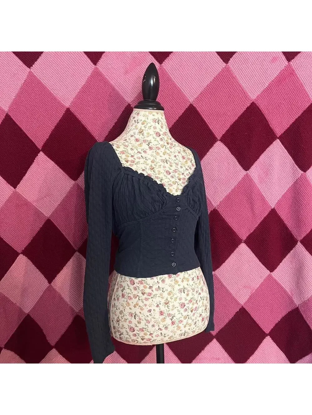 navy longsleeve milkmaid style top